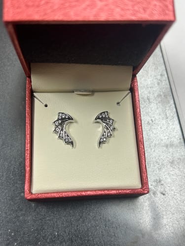 Customer photo review of Bat Wings CZ Stud Earrings in Sterling Silver