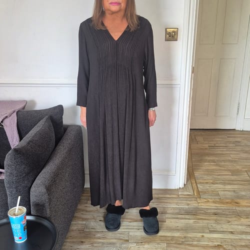 Customer photo review of Romantic Forest Brown Silk Viscose Dress