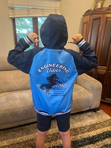 Customer photo review of Custom Stitched Powder Blue Navy Raglan Sleeves Sports Full-Zip Sweatshirt Hoodie