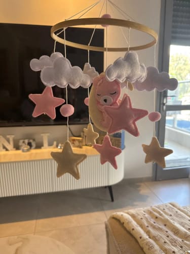 Customer photo review of Baby Wooden Comfort Moon Bear Wind Chime Pendant Crib Mobiles