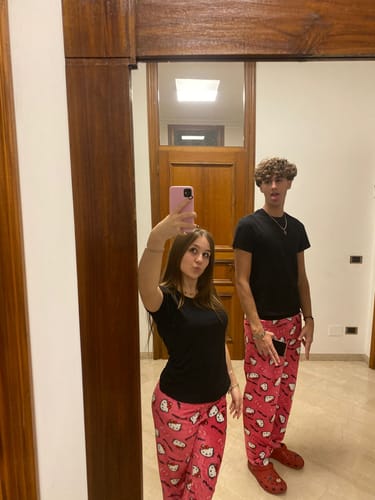 Customer photo review of Hello kitty pink plush pajama duo