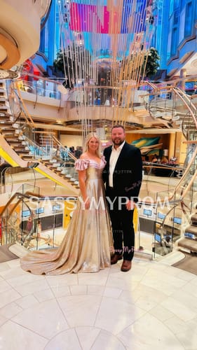 Customer photo review of Off The Shoulder Sequins Gold Trumpet Mermaid Prom Dress