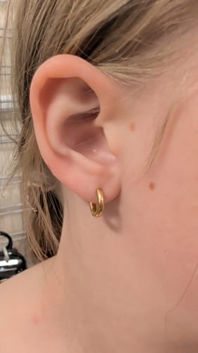 Customer photo review of Gold Huggies Earrings
