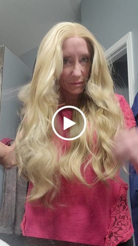 Customer video review of JBEXTENSION 28 Inches Blonde Curly Fiber X, Tangle Less Pre-Cut Free Part Frontlae Glueless Wig BECKY