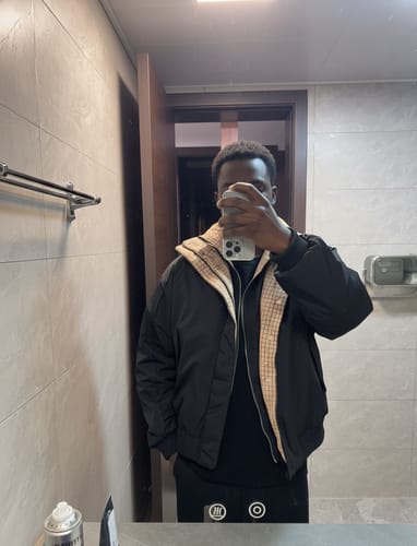 Customer photo review of Retro Layered Look Plaid Collar Padded Jacket