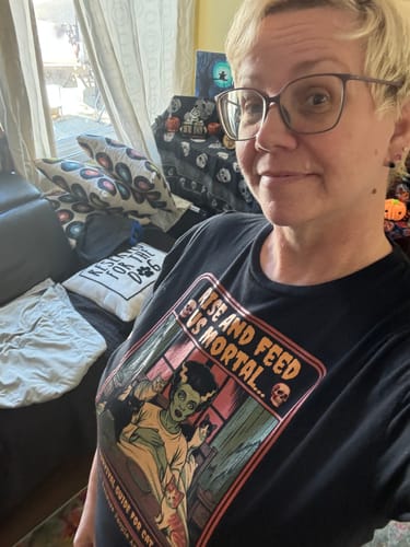 Customer photo review of Premium Party Monster Let's Get Weird Halloween T-shirt