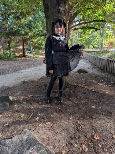 Customer photo review of Wednesday Black Braid Set + Fringe