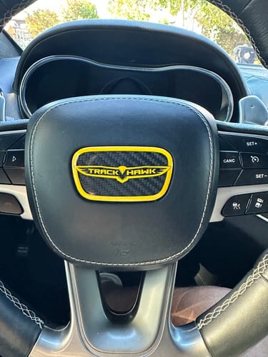 Customer photo review of "Carbon Fiber Trackhawk" Steering Wheel Center Badge