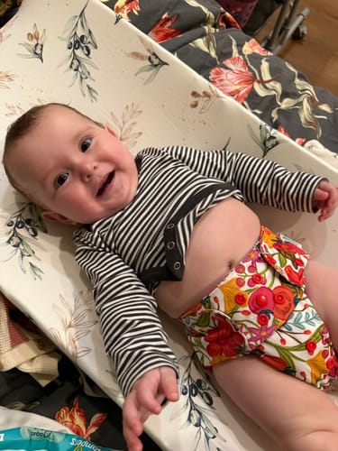 Customer photo review of Floral: Essentials Pocket Cloth Diaper with Athletic Wicking Jersey, Grows with your Baby