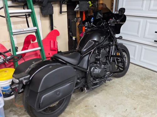 Customer photo review of 32L - Pantheon Large Hard Mount Shock Cutout Honda Rebel 1100 Saddlebags