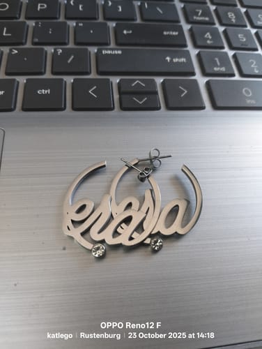 Customer photo review of Silver Era Logo Mini Hoops