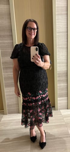 Customer photo review of Lorelai Lace Midi Dress by ML Monique Lhuillier - RENTAL