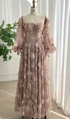 Customer photo review of Short Sleeves V Neck 3D Floral Sequined Long Dress