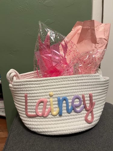 Customer photo review of Baby Knits™ Multicolor Personalized Knitted Basket