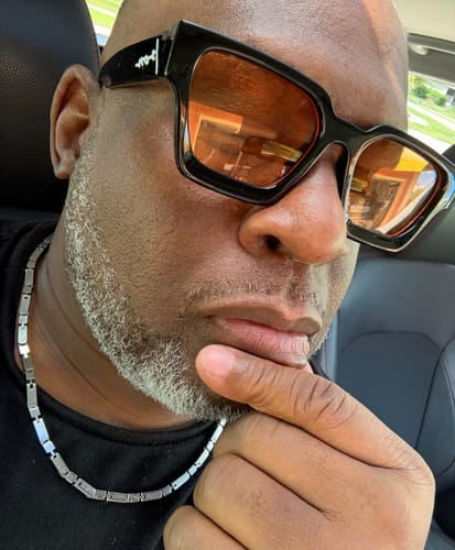 Customer photo review of Golden Hour HD Sunglasses – Black Square Frame with Amber Lens | Sunset-Toned Statement Eyewear