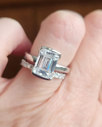 Customer photo review of Solitaire 2.6ct Bezel Emerald Cut CZ Ring in Sterling Silver