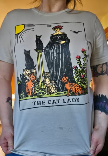 Customer photo review of The Cat Lady Tarot Card Tee
