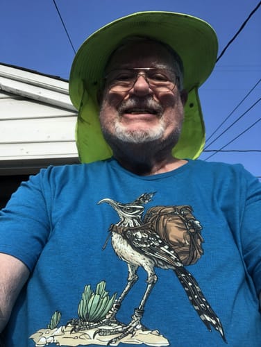 Customer photo review of Roadrunner Backpacker In Desert T-Shirt