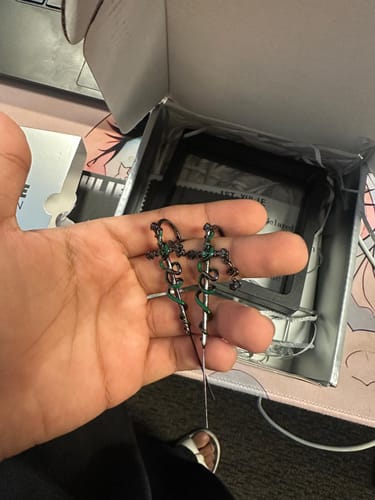 Customer photo review of "Slytherin House" 18K Black Gold Plated Gothic Serpent Cross Dangle Piercing Earring