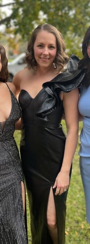 Customer photo review of Rory One Shoulder Gown in Black by Bariano - RENTAL