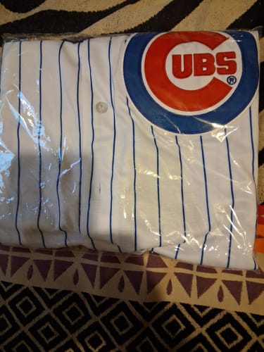 Customer photo review of Men's Chicago Cubs Ernie Banks #14 White Replica Baseball Jersey1