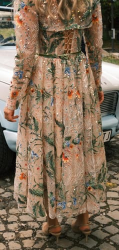 Customer photo review of Straps Corset Floral Embroidery Beaded Midi Dress