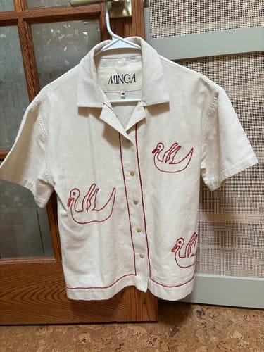 Customer photo review of Tres Patos | Hand-Embroidered Cotton Cabana Duck Shirt