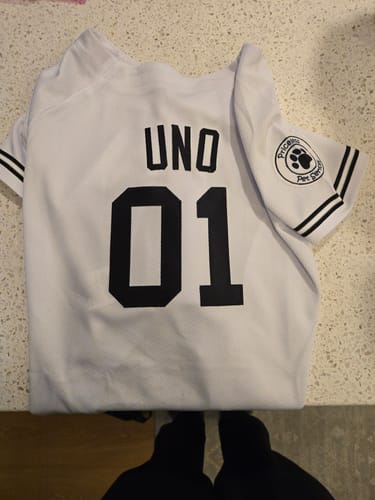 Customer photo review of Custom White Black Classic Style Dog Jersey