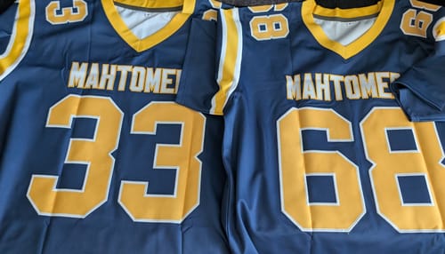 Customer photo review of Custom Navy Personalized Shoulder Cut Two-Tone Authentic Football Jersey