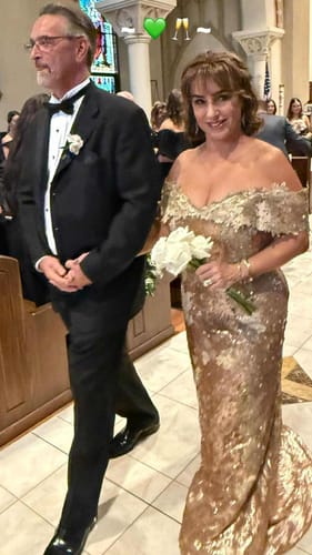 Customer photo review of Off The Shoulder Sequin Gown