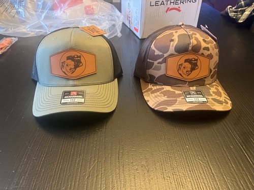 Customer photo review of Richardson 112 Genuine Leather Patch Hats Laser Engraved