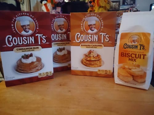 Customer photo review of Cousin T's Cinnamon Bun Gourmet Pancake Mix (2 Pack)