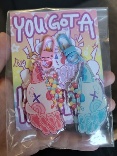 Customer photo review of Gum Ball Clown Matching Acrylic Keychains