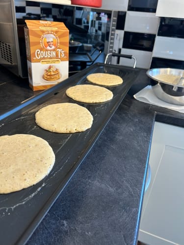 Customer photo review of Cousin T's Banana Caramel Gourmet Pancake Mix (2 Pack)