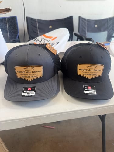 Customer photo review of Richardson 112 Genuine Leather Patch Hats Laser Engraved