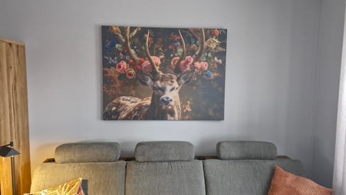 Customer photo review of Leinwandbild | Hirsch mit floralem Geweih | Querformat