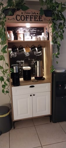 Customer photo review of Rani JE156 Işıklı Kahve Köşesi Membran Kapaklı Çekmeceli Çok Amaçlı Mutfak Dolabı Sepet Ceviz - Beyaz