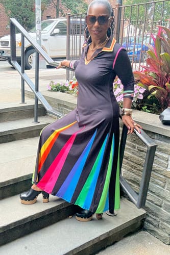 Customer photo review of Long Sleeves Skinny Buttoned Printed Lapel Maxi Dresses