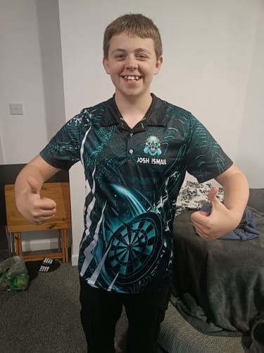 Customer photo review of Maxcorners Turquoise 3D Skull Darts Shirts For Men Custom Cool Darts League Team Jerseys