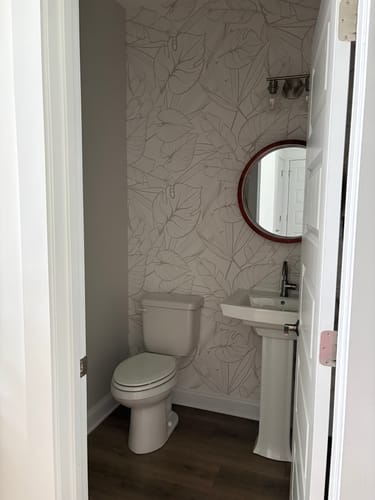 Customer photo review of Juniper Neutral - Muted Gold Tropical Leaves Wallpaper