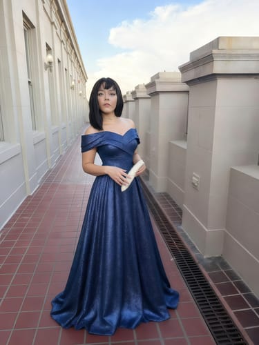 Customer photo review of Sequin A Line Off The Shoulder Navy Blue Prom Dress