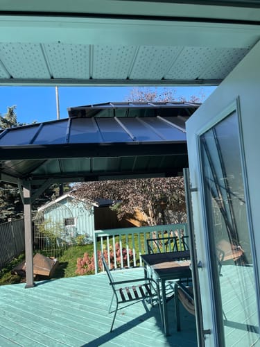 Customer photo review of SUNJOY 12x16 Outdoor Cedar Framed Gazebo with 2-tier Metal Roof and Ceiling Hook - Standard Driftwood Cedar