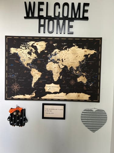 Customer photo review of Pinnable World Journey Map • Rustic Gold