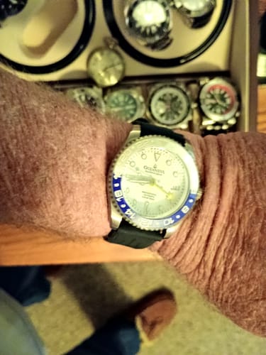 Customer photo review of Oceaneva Men's GMT TITANIUM Automatic Deep Marine Explorer 1250M White & Blue Ceramic Bezel Watch