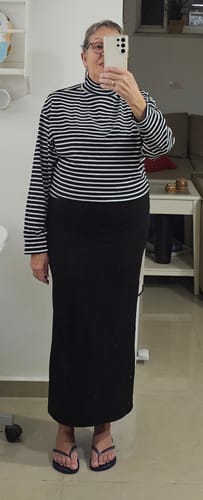 Angeni Lien M. review of Long Sleeves Loose Contrast Color Split-Joint Striped High Neck T-Shirts Tops image 1 out of 1