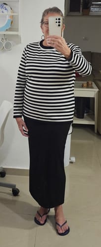 Angeni Lien M. review of Long Sleeves Loose Split-Joint Striped Round-Neck Sweater Tops image 1 out of 1