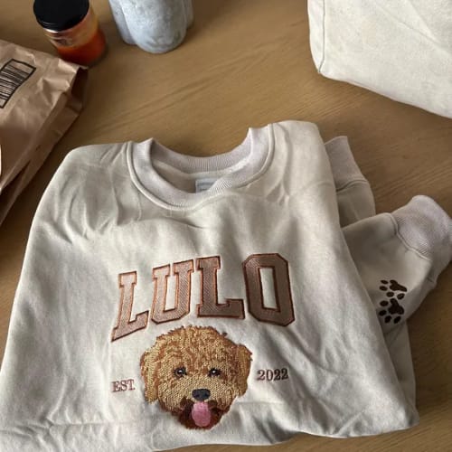 Customer photo review of Custom Embroidered Pet Portrait Sweatshirt