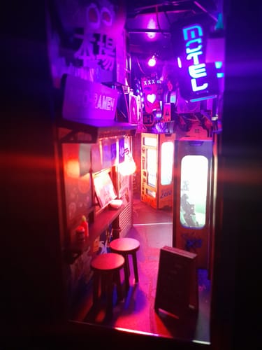 Customer photo review of Neo Ramen MiniAlley – A Cyberpunk DIY Diorama Booknook