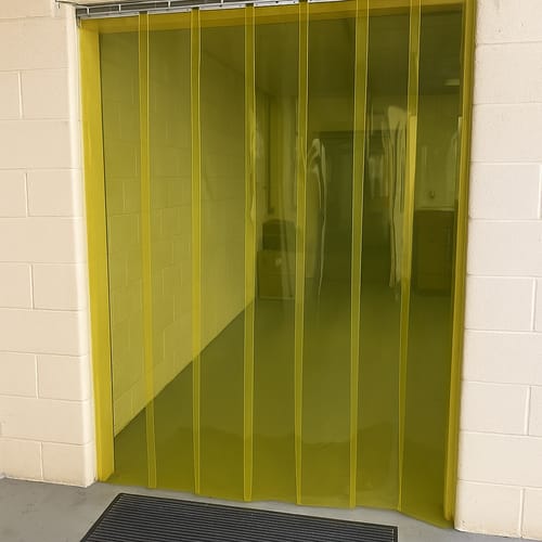 Customer photo review of Transparent Yellow PVC Strip Curtains - Hook-on, Energy-Saving, Flexible, for Pedestrian Doorways, Includes Stainless Steel Rails - 0°C to +40°C