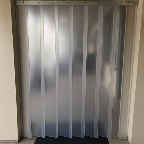 Customer photo review of Frosted PVC Strip Curtains Hook-On - Energy-Saving, Privacy, Easy Install, Stainless Steel Rails, Flexible, Obscure, 0°C to +40°C, For Doorways